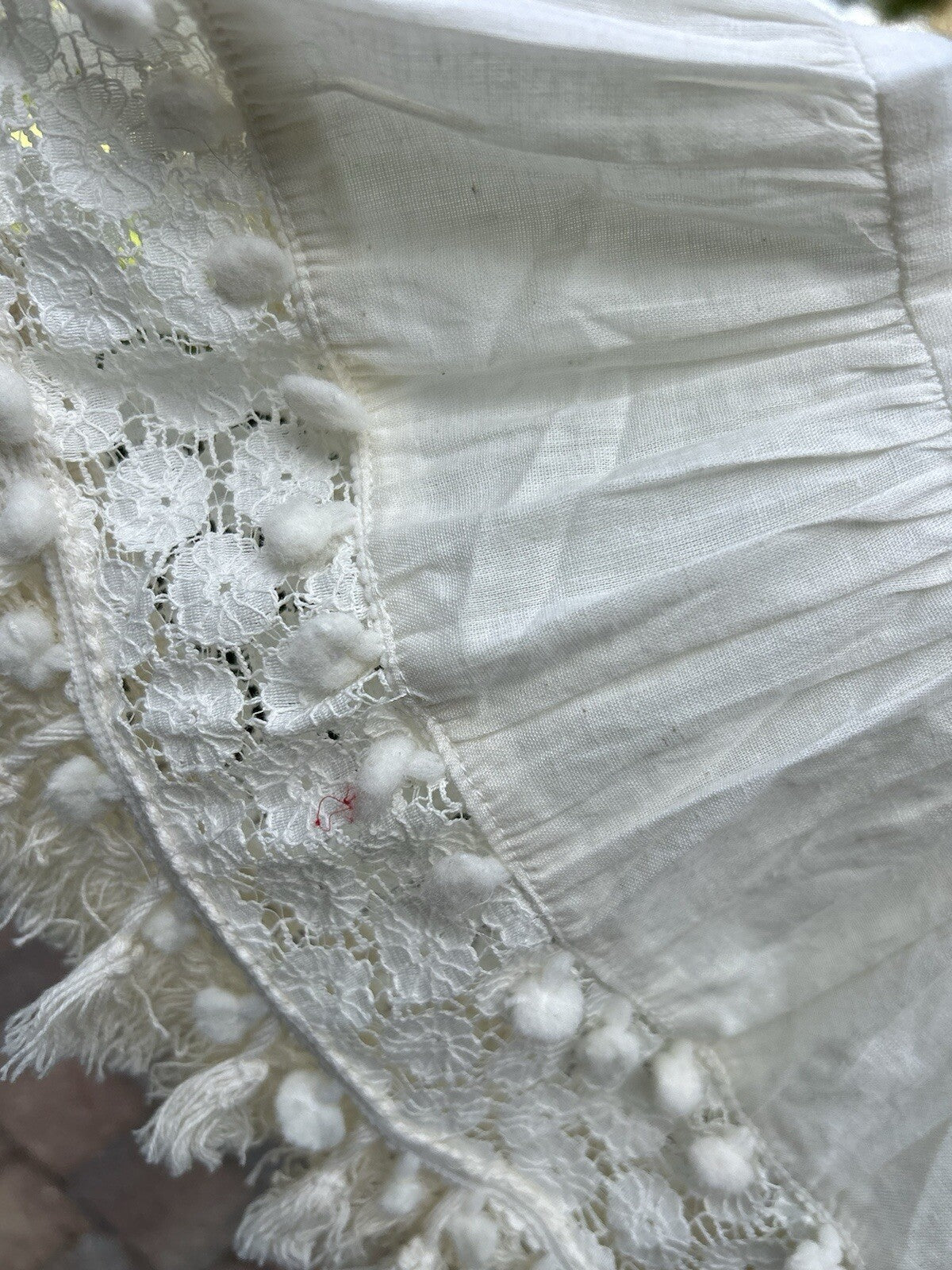 Antica Sartoria Off White Peek A Boo Shoulder Dress  Lace POMPOM
