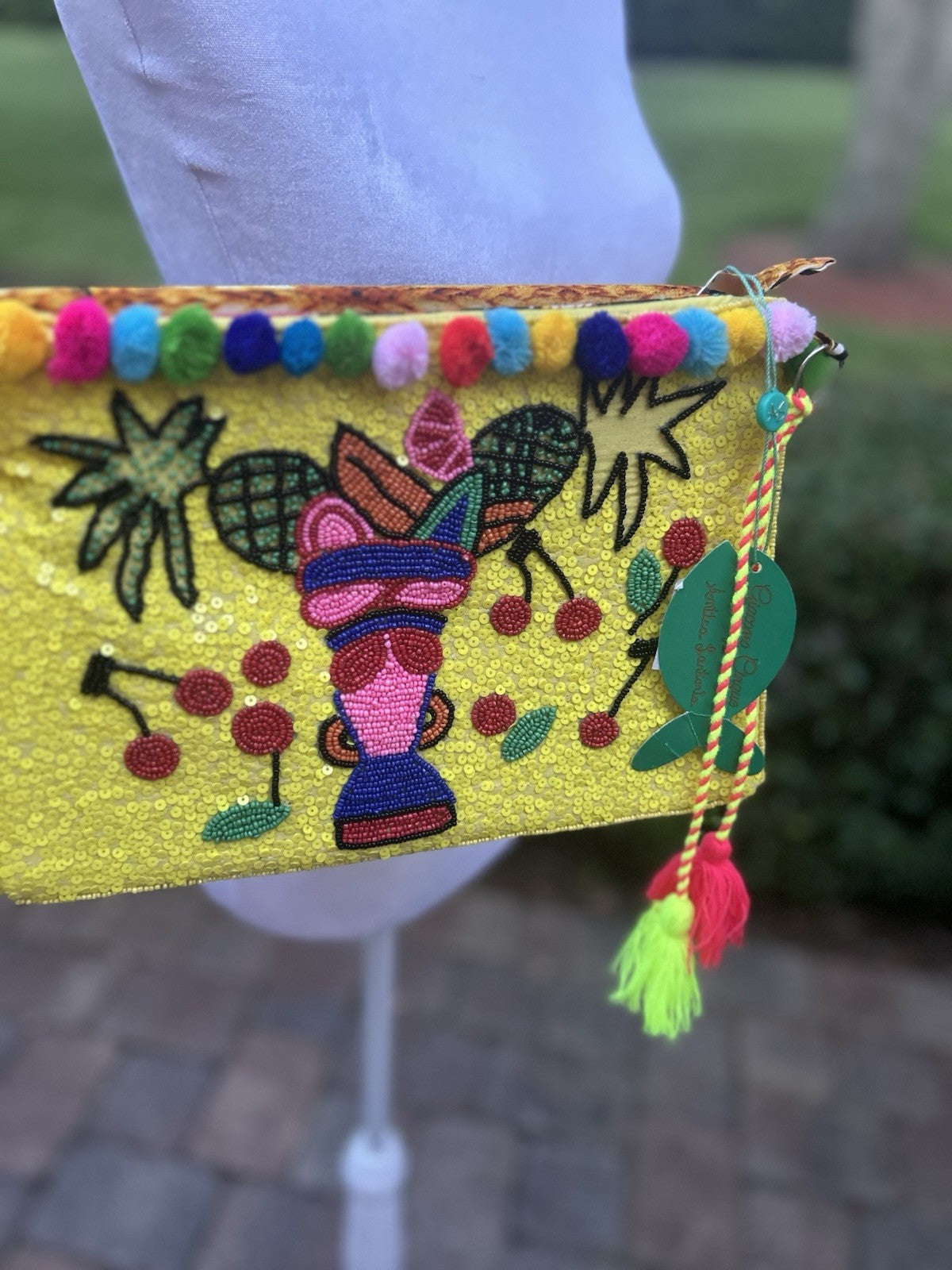 Antica Sartoria Pink & Yellow Dancing Queen Zipper Purse Clutch NWT