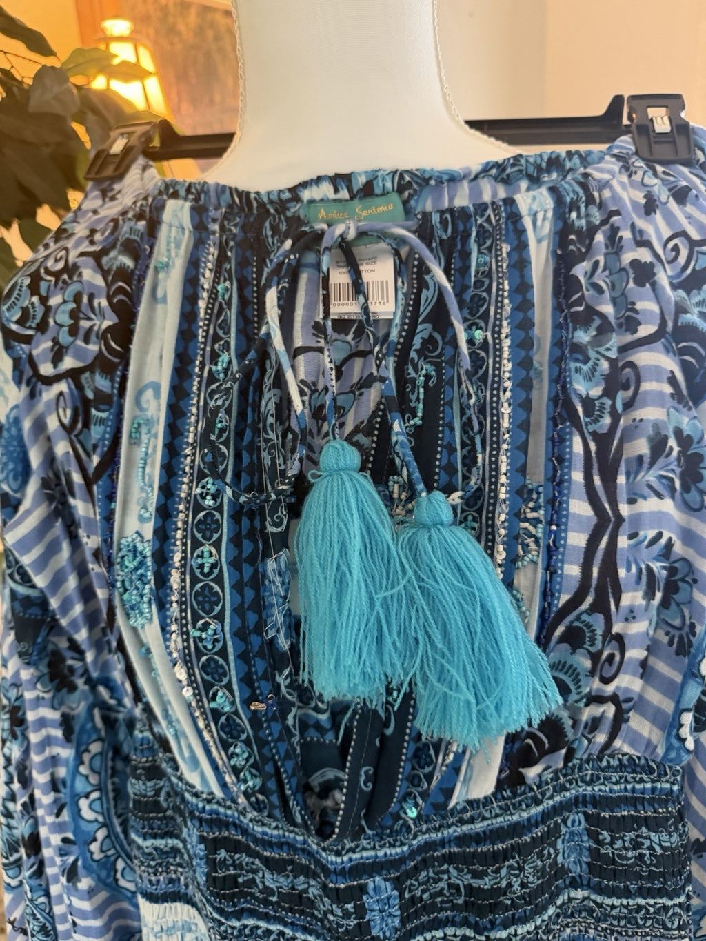 Antica Sartoria Off Shoulder Long Blue Aqua Stripes Romper NWT O/S