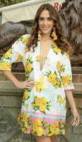 ANTICA SARTORIA 2026 LEMONS PINK & WHITE TIE FRONT SHORT DRESS/KAFTAN S/M NWT