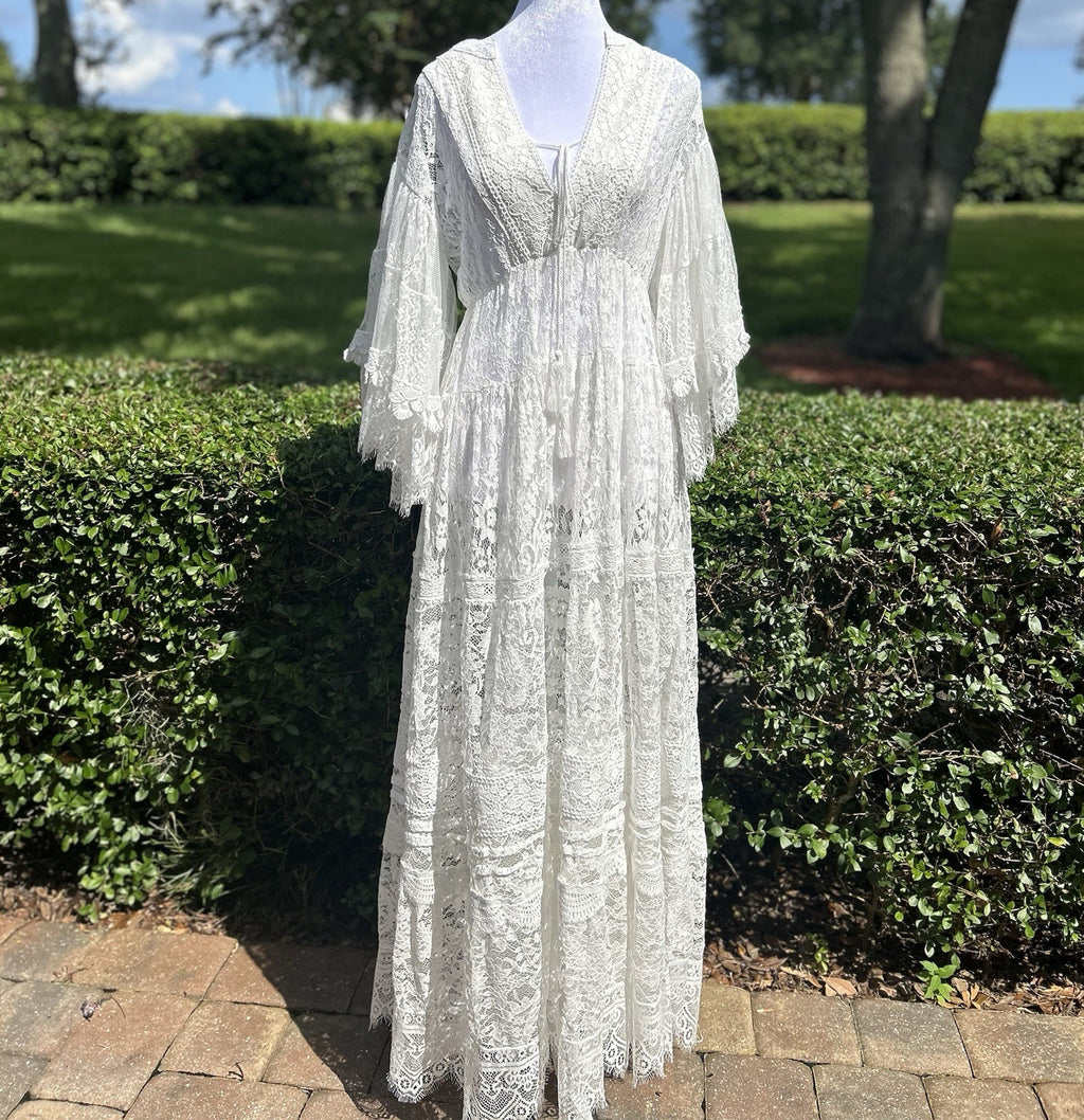 Antica Sartoria 2024 White Lace Embroidery Cinched Waist  Dress NWT O/S