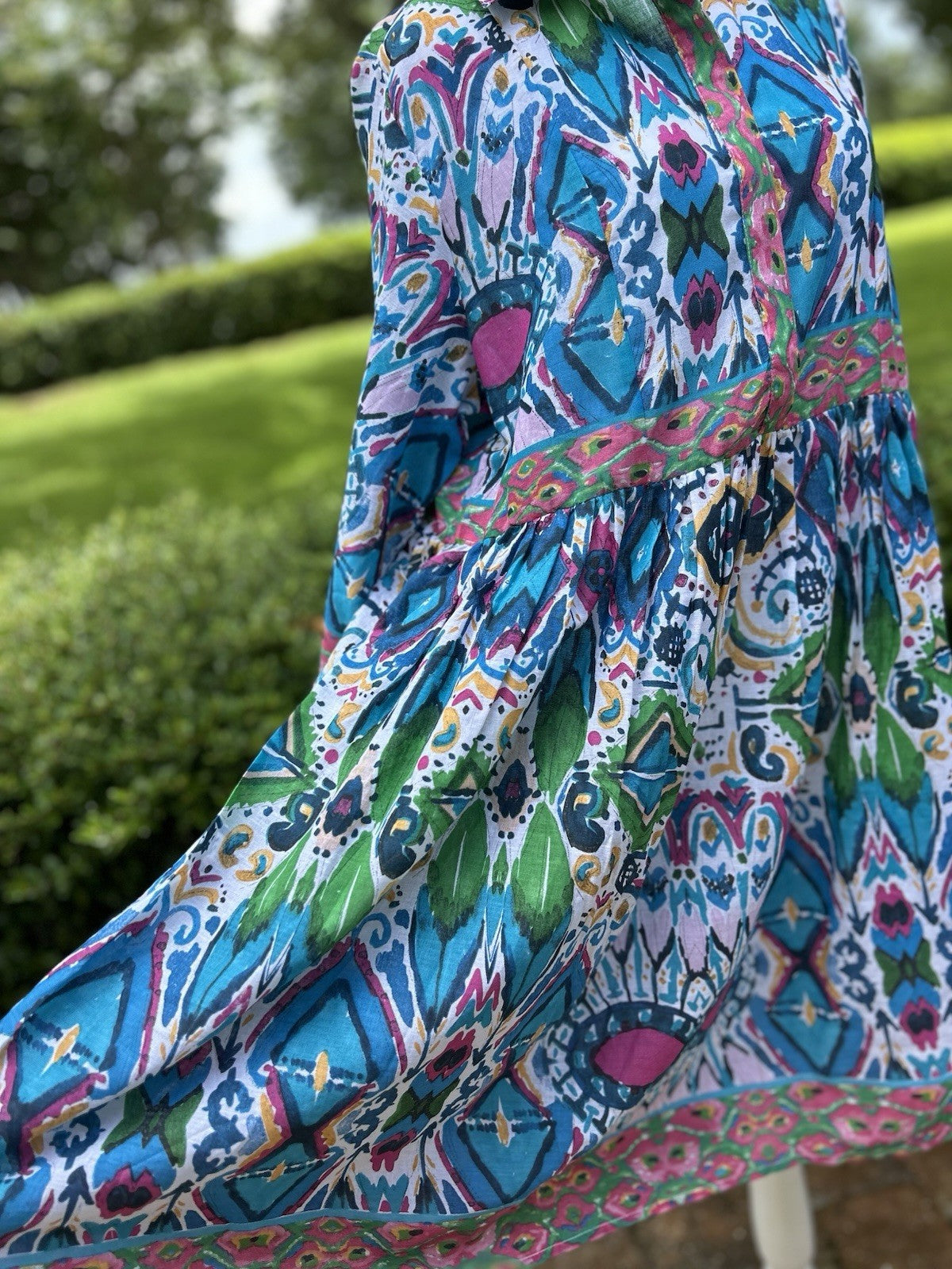 Antica Sartoria Button Down Blue Green Pink Collar Dress NWT L/XL Colorful