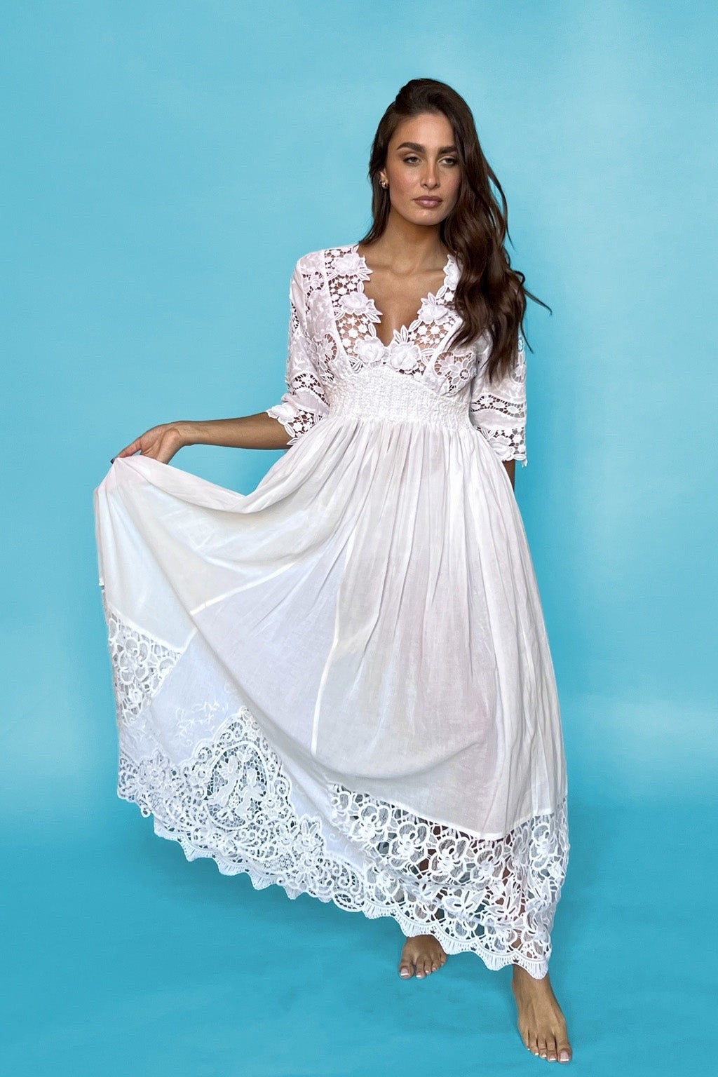 Antica Sartoria 2024 White Gorgeous Long Embroidered Dress Flowers NWT O/S