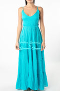 ANTICA SARTORIA 2025 LONG DRESS ADJ STRAPS SMOCKED TOP NWT O/S TURQUISE