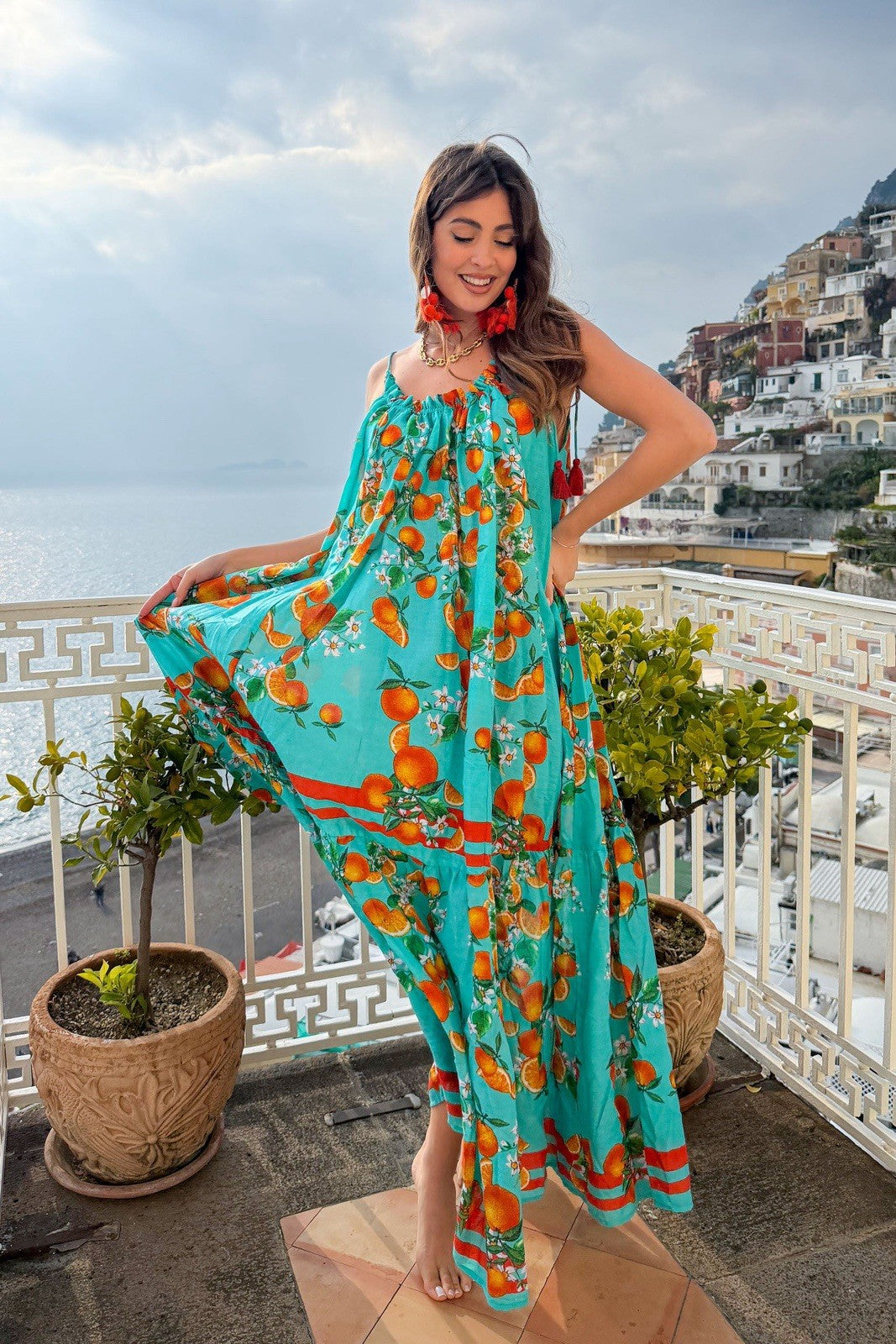 Antica Sartoria 2026 Aqua Orange 🍊 Flower Long Dress O/S NWT