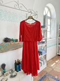 100% Cotton Rashasworld Red 2 Pcs Midi Dress Gorgeous Made In Italy O/S