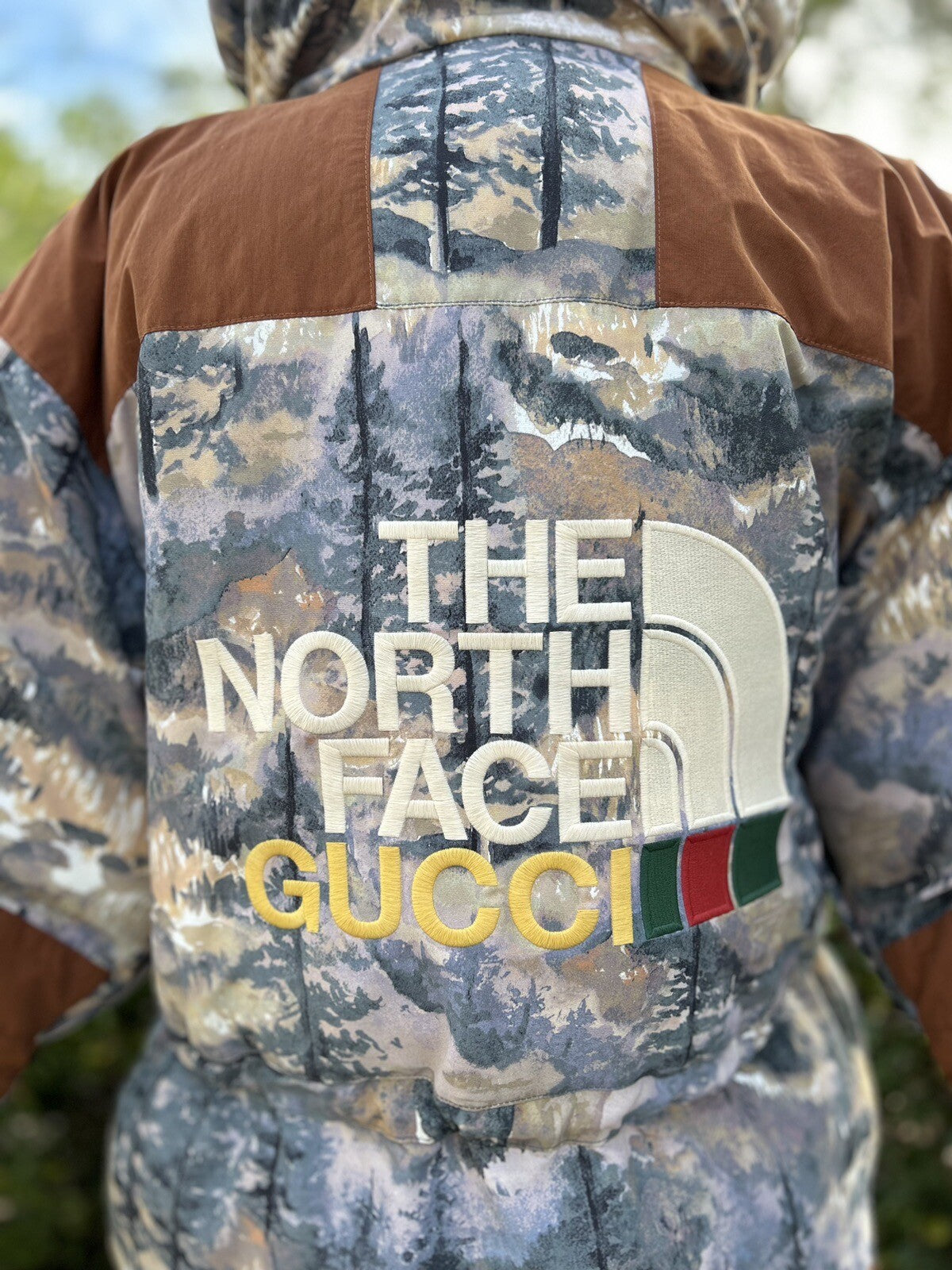 Auth Gucci The North Face Parka Puffer Forest Print Jacket Down Coat XS Unisex