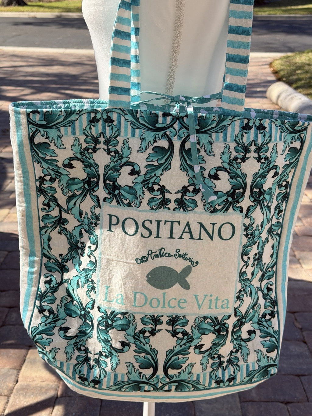 Antica Sartoria 2026 Beach Tote Tie Bag La Dolce Vita Positano Aqua white Blue