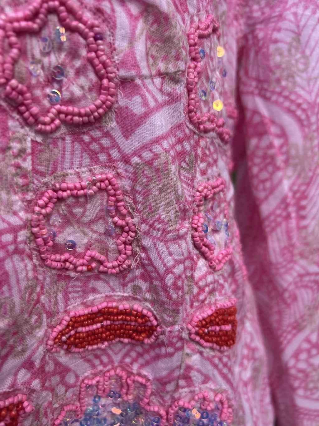 Antica Sartoria 2025 Pink White Print Antica Beaded Jacket Medium NWT