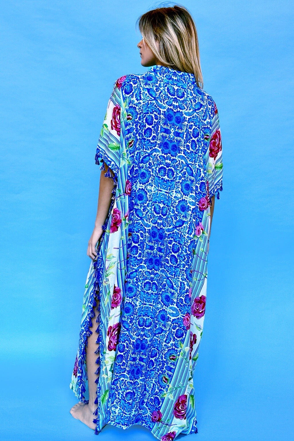 ANTICA SARTORIA 2024 ROSES LONG MUMU/KAFTAN L/XXL PONCHO BLUE LAST ONE