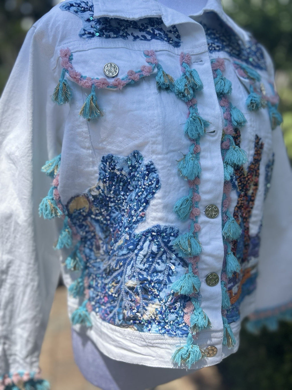ANTICA SARTORIA 2024 BLUE WHITE BEAUTIFUL JEAN JACKET NWT MEDIUM