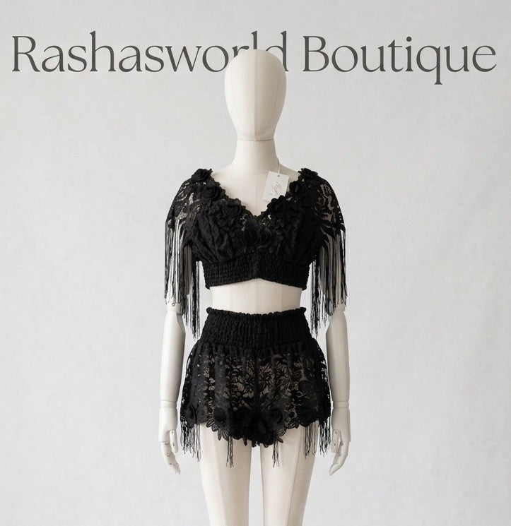 Antica Sartoria 2024 Black Lace Top & Shorts Set O/S NWT