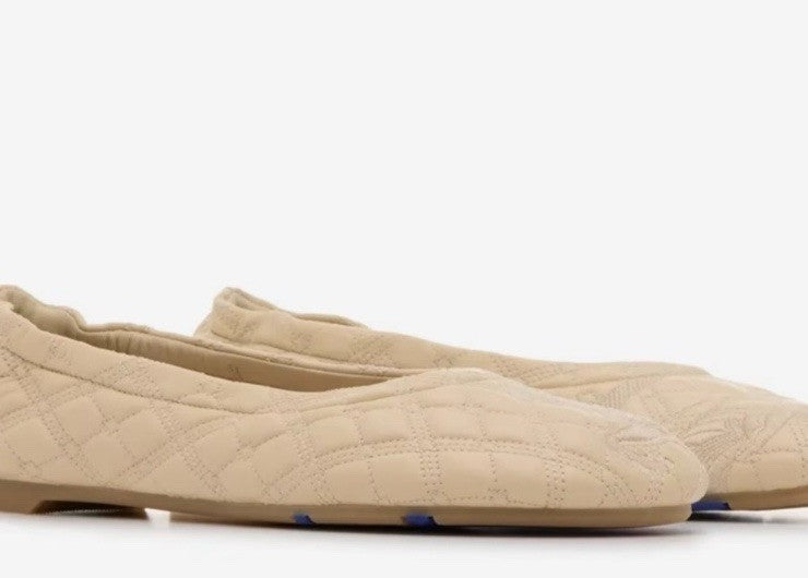 Burberry Beige Quilted Slip-On Ballerina Shoes NWT 38.5
