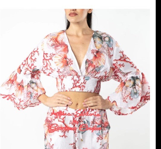 Antica Sartoria 2025 Coral & Seashells Top & Shorts  Set O/S NWT BEAUTIFUL
