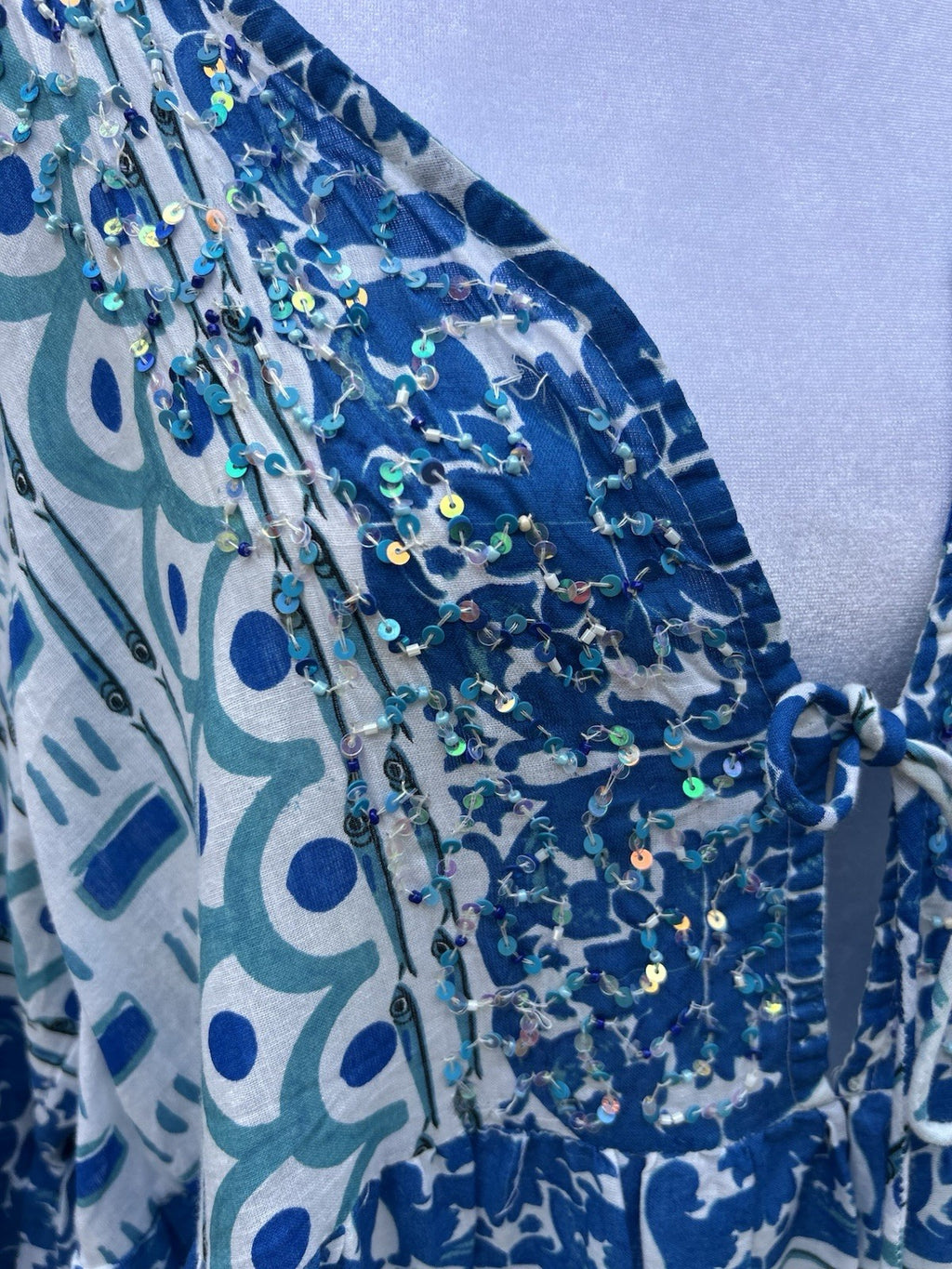 ANTICA SARTORIA 2024 BLUE & WHITE TRULLI HOUSES SHORT DRESS NWT O/S