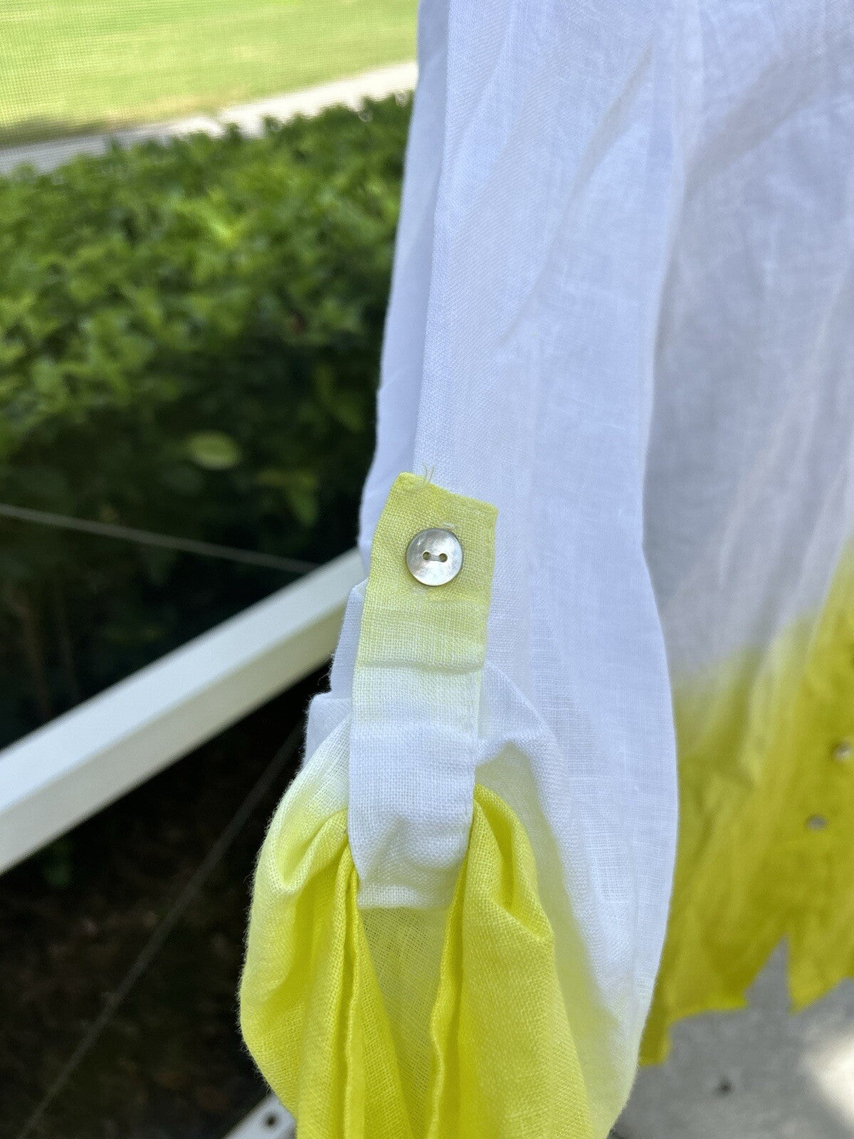 Made In Italy 100% Linen Short Long Shirt Tip Dye Button Down White Yellow 2 Pcs