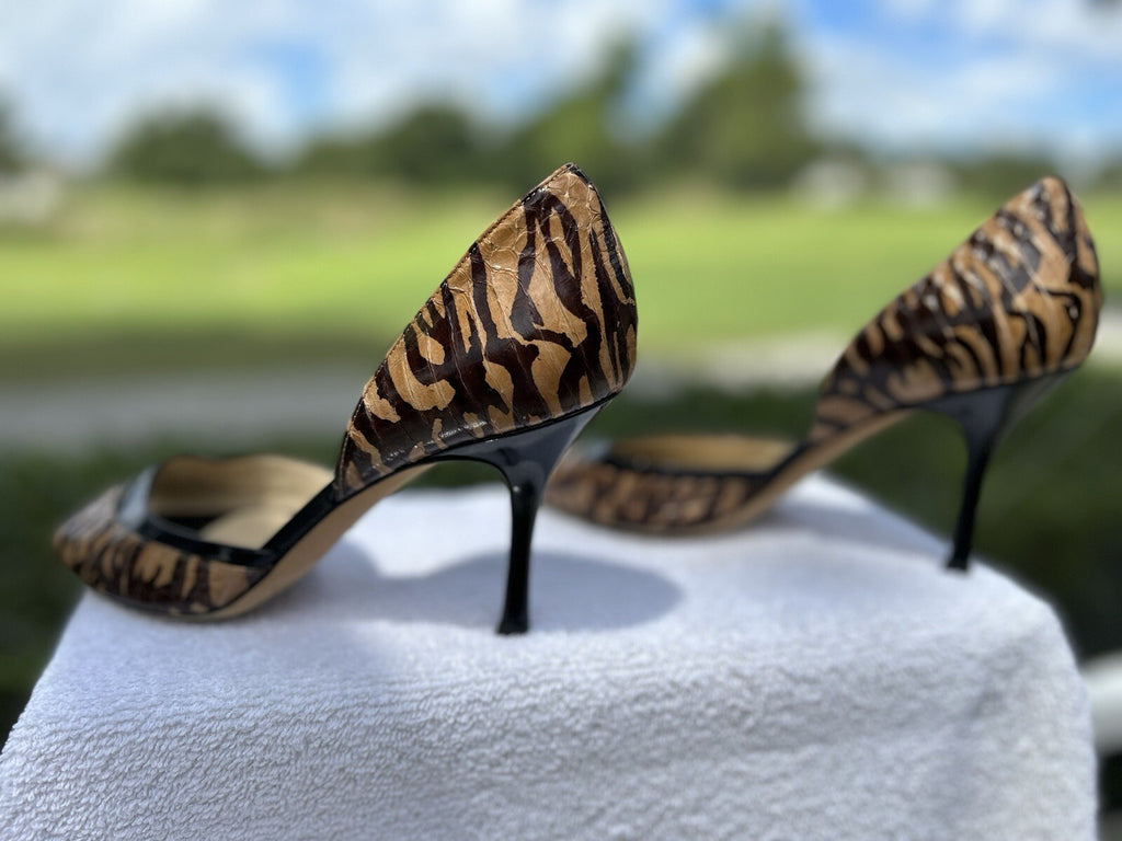 Jimmy Choo Cheetah BLACK Heels PEEP TOE SEXY SIZE 38