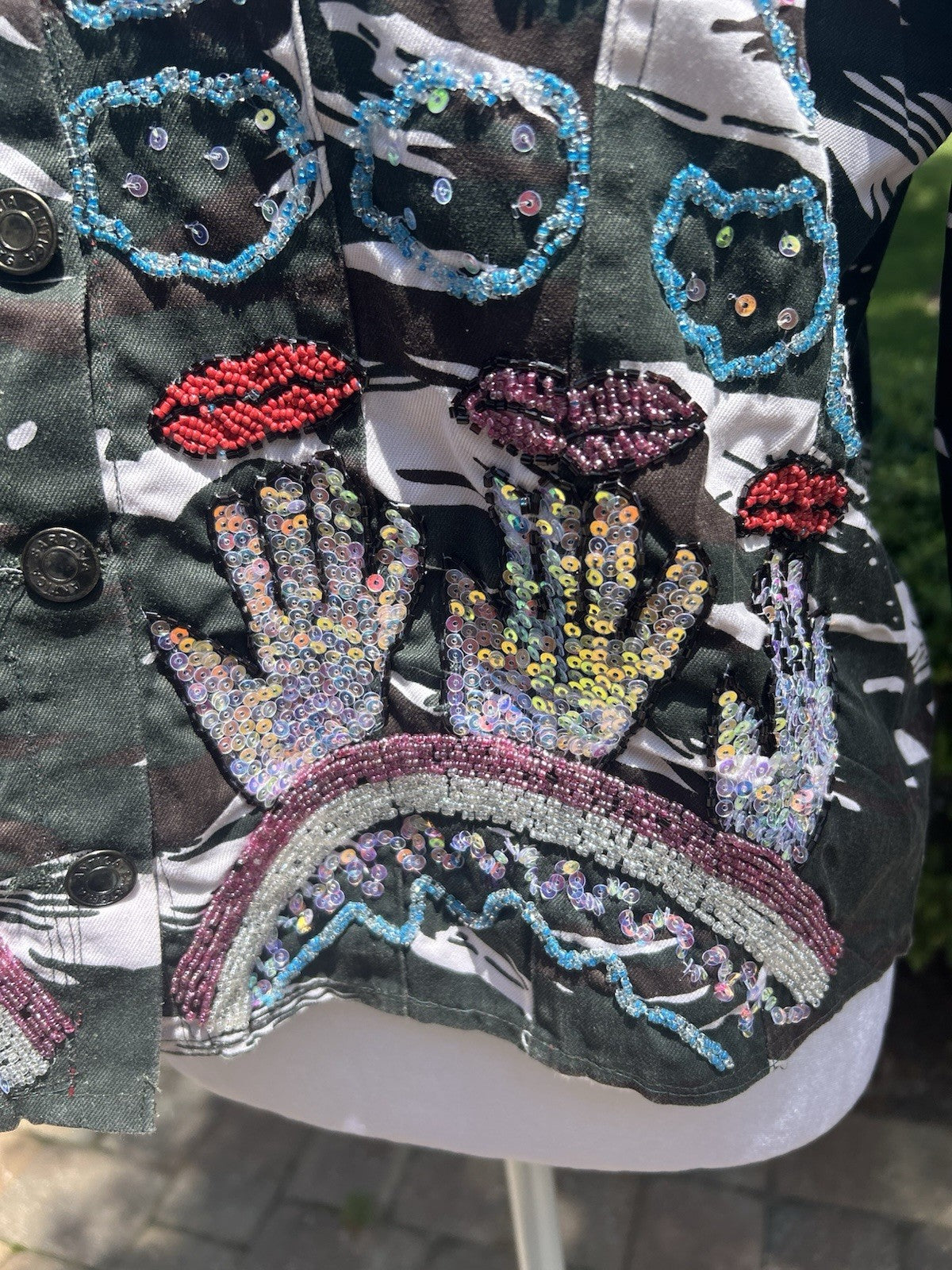 Antica Sartoria Black & White Denim Jacket Embroidery NWT XL