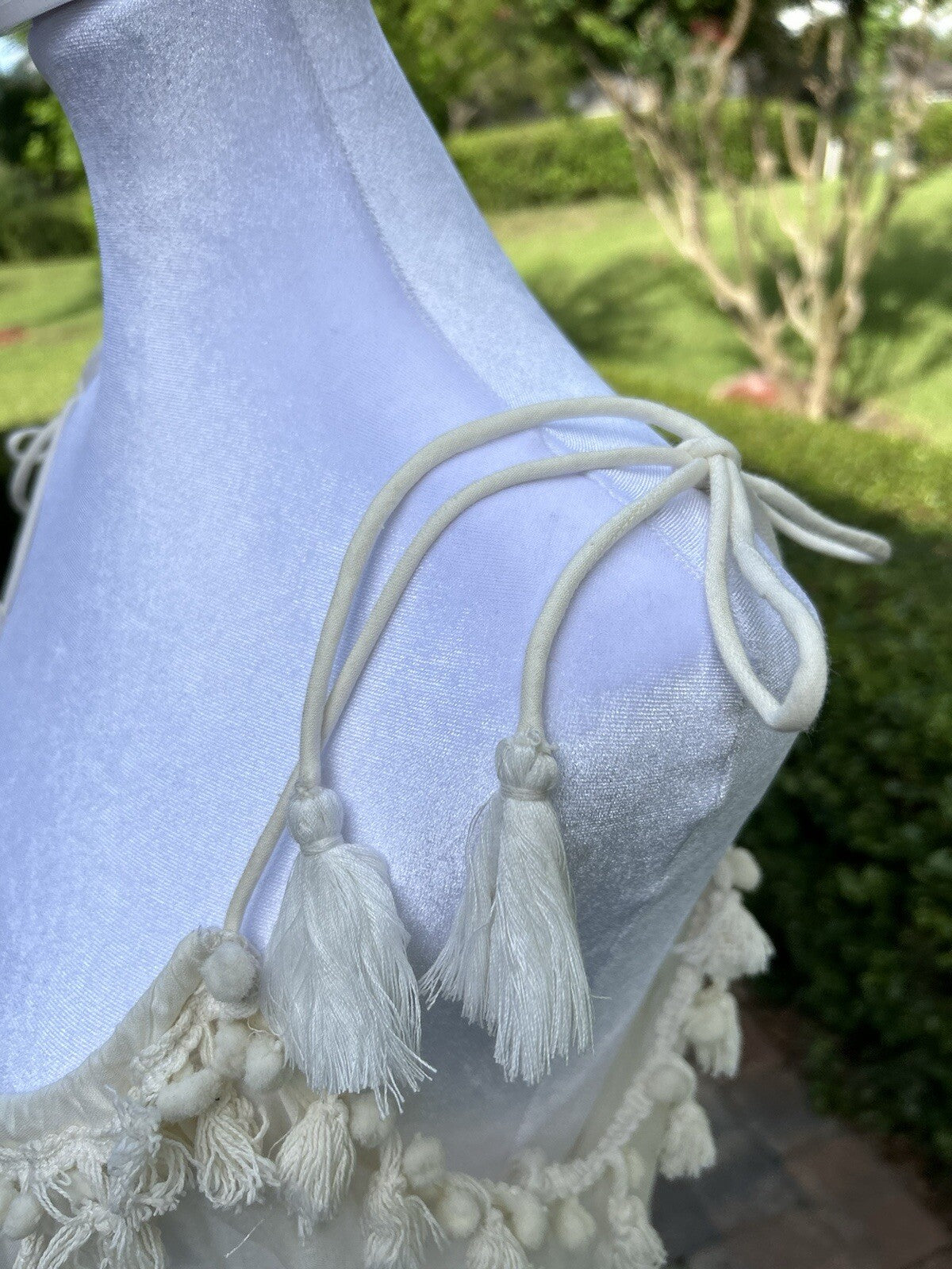 Antica Sartoria Off White Peek A Boo Shoulder Dress  Lace POMPOM