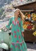 Antica Sartoria 2026 Fuxia Aqua Sunburst Tie Front Long Dress Sample