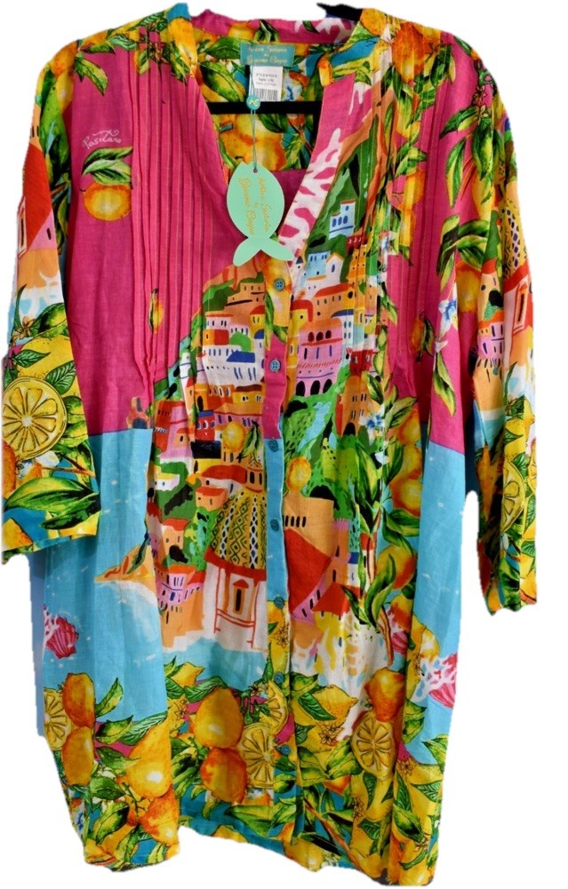 Antica Sartoria 2026 S/M Positano Pink Lemon Button Down Dress NWT