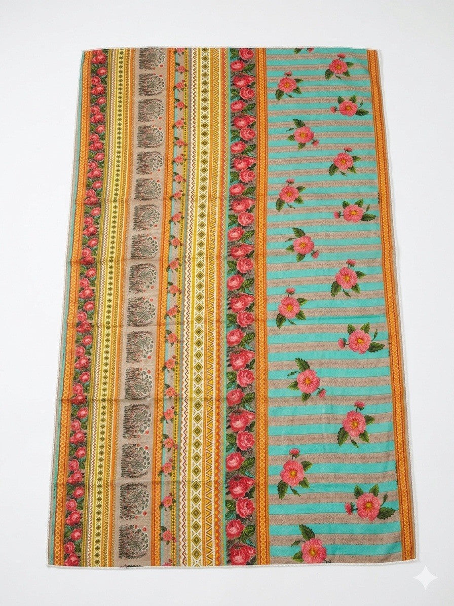 Antica Sartoria Gorgeous Aqua Gold & Roses  40x70 Cotton Scarf NWT