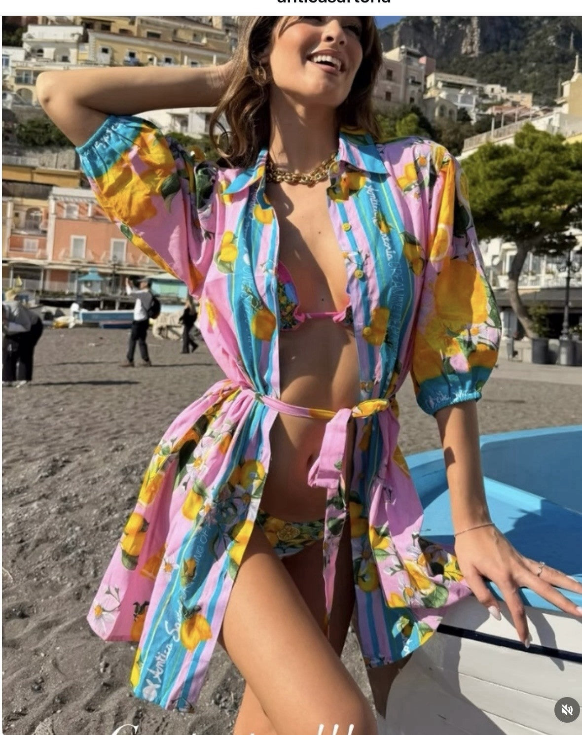 Antica Sartoria 2026 Pink Blue  🍋 Button Down Belted  Dress Kimono Robe O/S