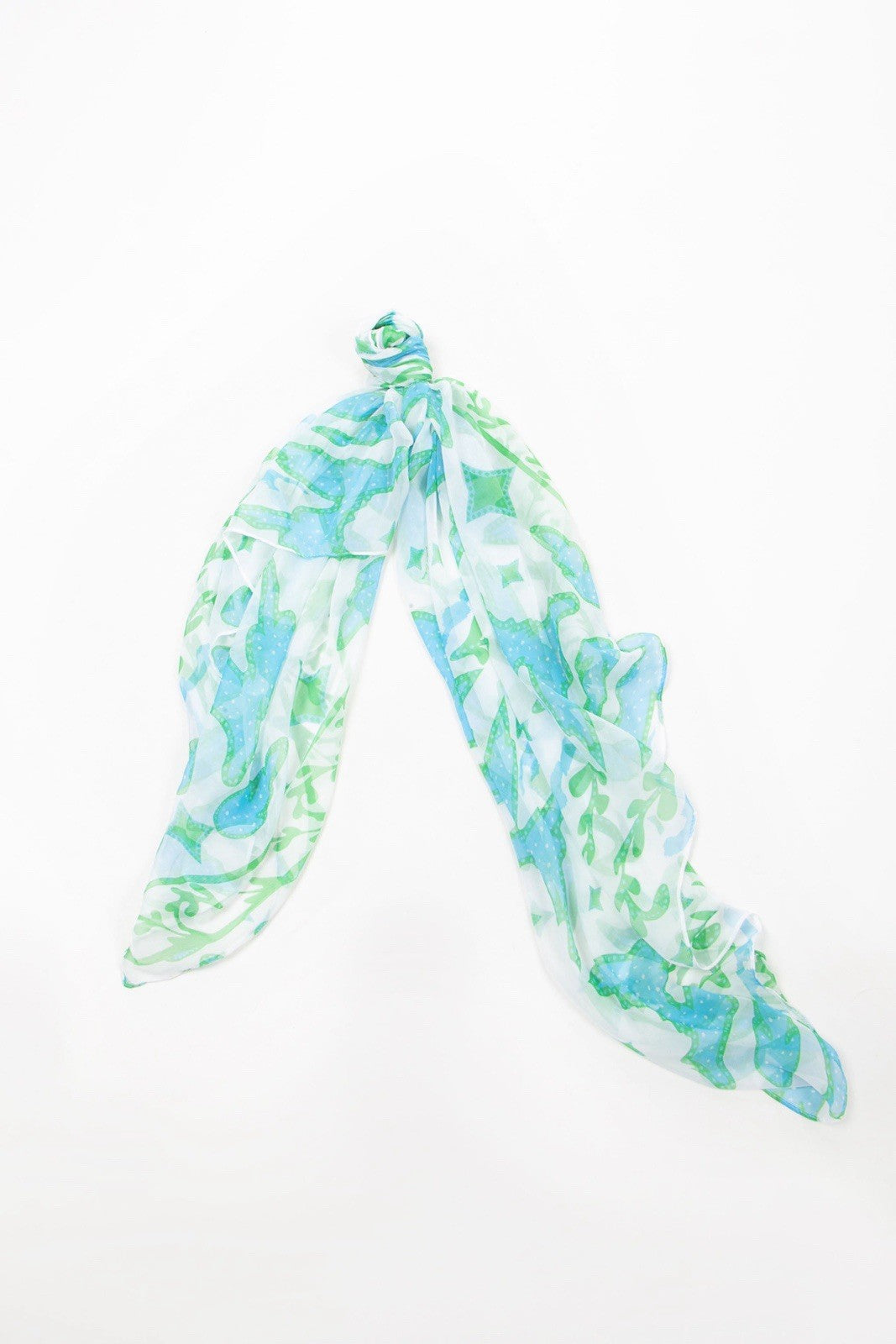 Antica Sartoria 2025 Blue Green & White Poly Chiffon Scarf Sarong NWT O/S