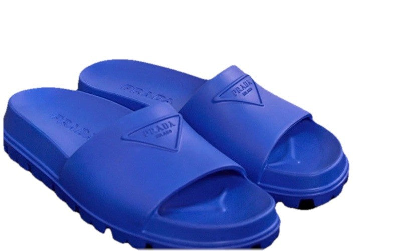 PRADA Women's EVA Rubber Triangle Logo 20mm SLIDE SANDALS NIB Size 39