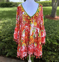 Antica Sartoria Coral & White V Neck Dress NWT O/S