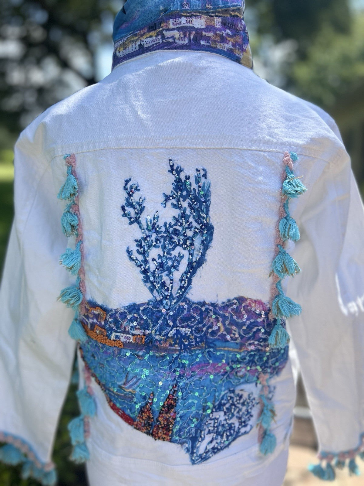 ANTICA SARTORIA 2024 BLUE WHITE BEAUTIFUL JEAN JACKET NWT MEDIUM