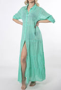 ANTICA SARTORIA 2025 AQUA BUTTON DOWN LONG DRESS/MUMU KAFTAN NWT O/S