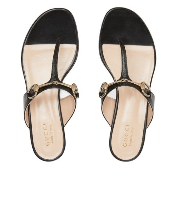 Gucci Women Horsebit Thong Sandals In Black Size 38 NIB