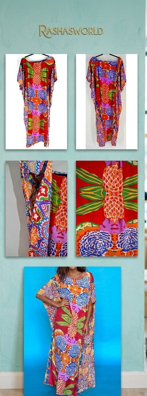 ANTICA SARTORIA 2024 COLORFUL RED FLOWER LONG KAFTAN/DRESS O/S TO XXL