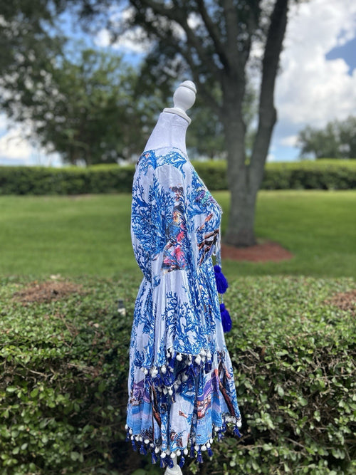 Antica Sartoria 2024 Beaded Coral Volcano Blue White Dress NWT O/S