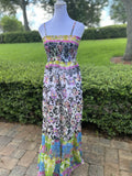 Antica Sartoria Lime & Pink Blue Fun print STRAPPY  Smocked Top Dress NWT O/S