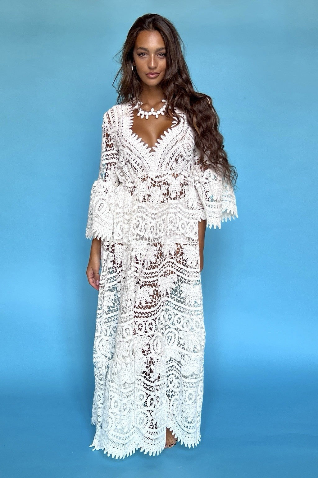 Antica Sartoria 2024 White Lace V Neck Dress STUNNING Long O/S LAST ONE!!