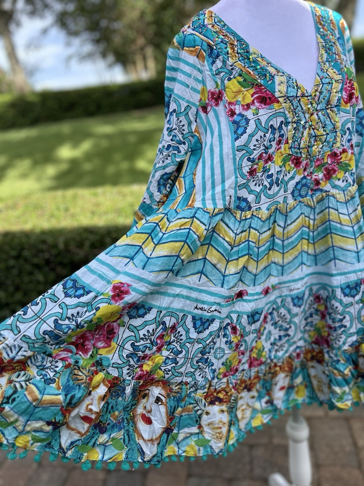 Antica Sartoria 2024 Ladies & Flowers V Neck Beaded Dress NWT O/S