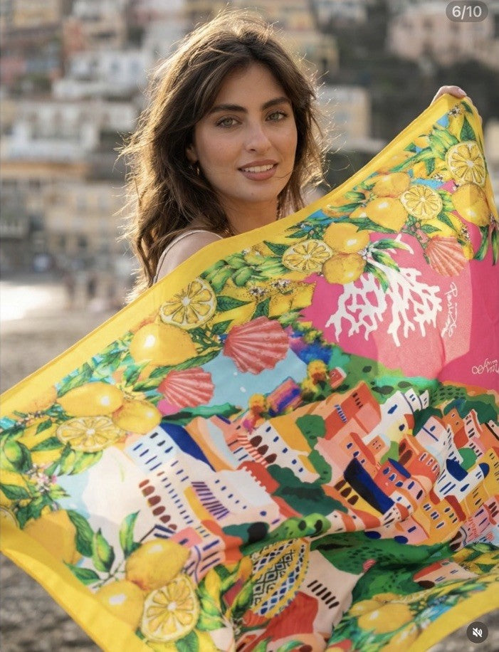 Antica Sartoria 2026 Pink Positano 🍋 Scarf Sarong 42X42 100% Poly satin  NWT