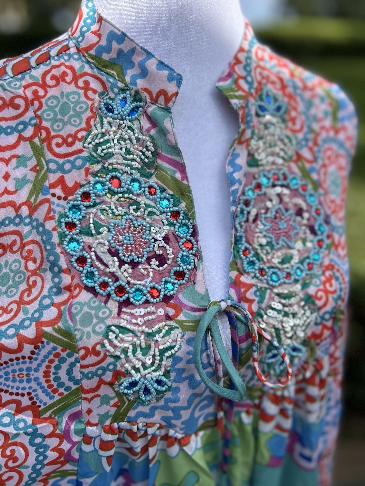 ANTICA SARTORIA 2024 AQUA COLORFUL FLOWER LONG MUMU/KAFTAN/DRESS NWT OS