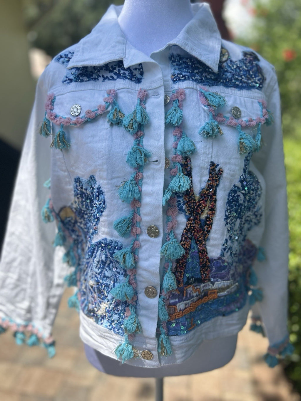 ANTICA SARTORIA 2024 BLUE WHITE BEAUTIFUL JEAN JACKET NWT MEDIUM