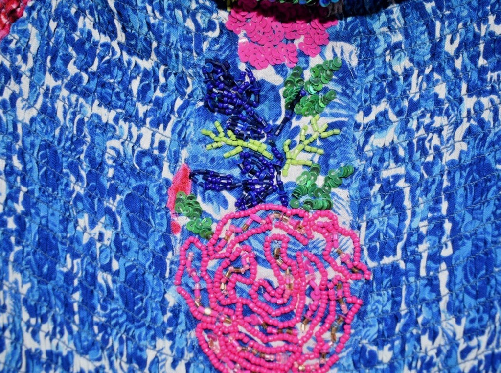 ANTICA SARTORIA 2024 BLUE RUN FOR THE ROSES SMOCKED TOP LONG DRESS OS NWT