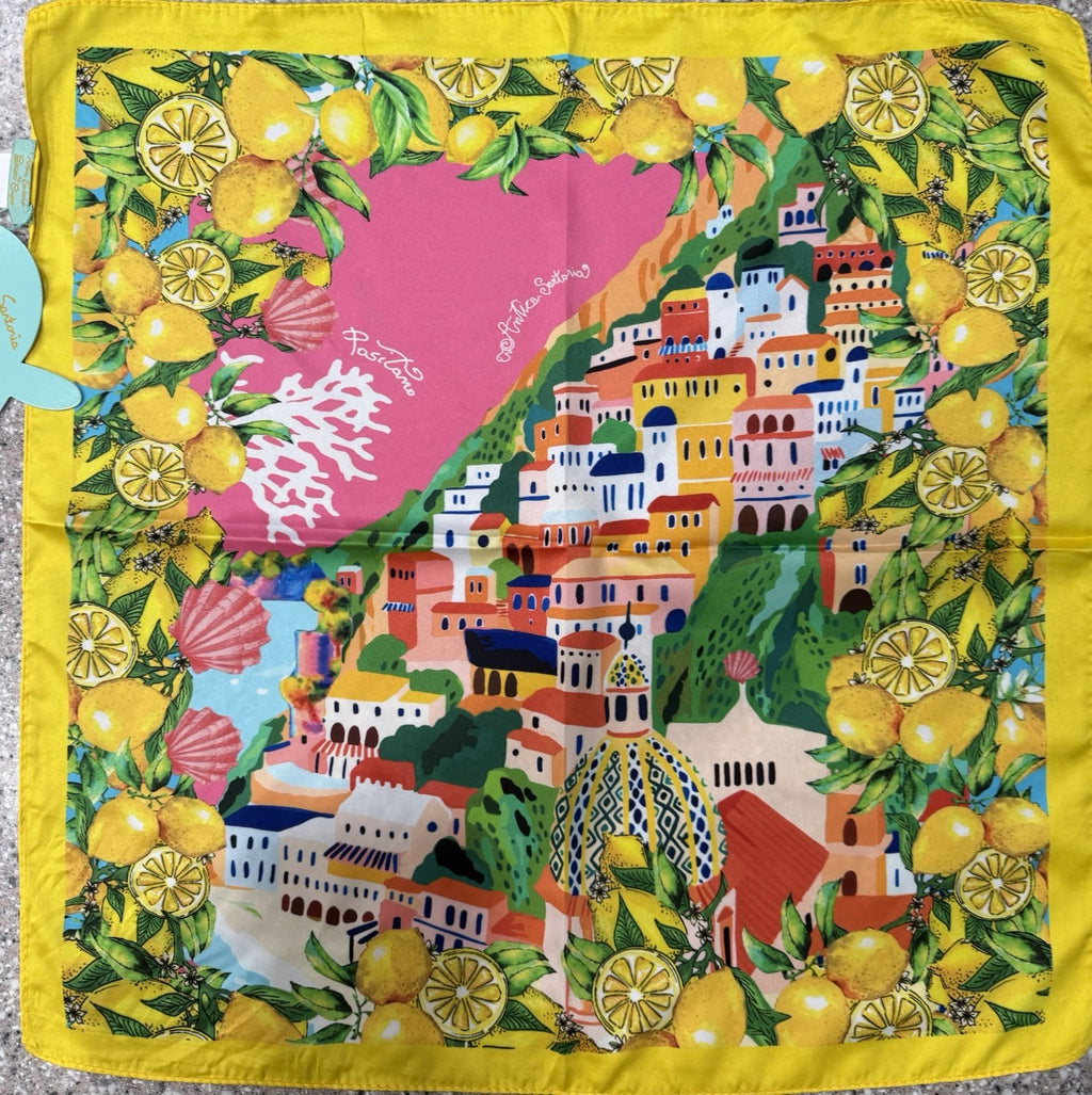 Antica Sartoria 2026 Bandana, Scarf Positano Lemon Nwt 19.5x19.5