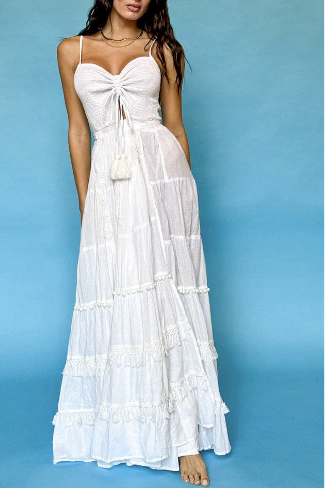 Antica Sartoria 2024 White Wrap Around Dress Smoked Adj Strap Top Cotton NWT O/S