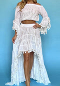 ANTICA SARTORIA  WHITE GOLD SEQUIN PRINT SHORT IN FRONT LONG IN BACK SKIRT & TOP