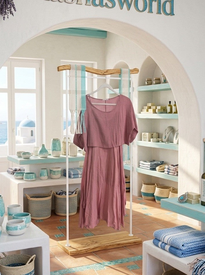 100% Cotton Rashasworld Rose 2 Pcs Midi Dress Gorgeous Made In Italy O/S