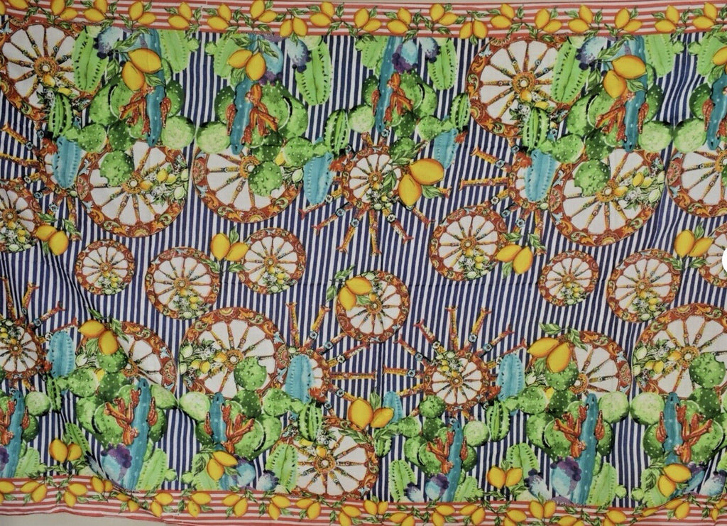 ANTICA SARTORIA 2022 SICILIAN WHEELS BEAUTIFUL FUN SCARF Cotton 40x70 INCHES NWT