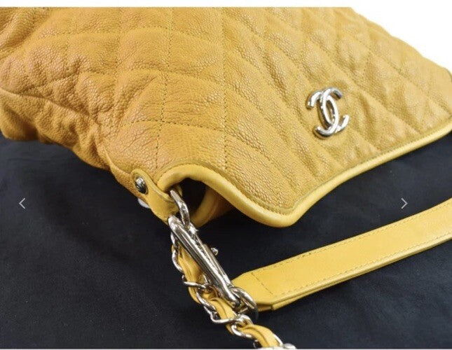 Chanel French Riviera Quilted CaviarLeather Hobo Bag Yellow (Pre-Owned)