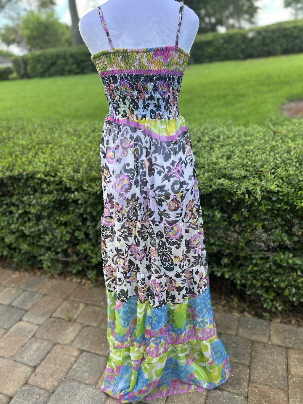 Antica Sartoria Lime & Pink Blue Fun print STRAPPY  Smocked Top Dress NWT O/S