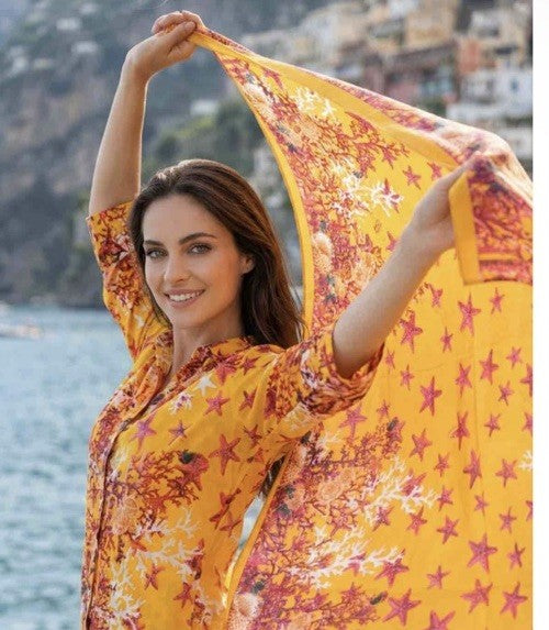 Antica Sartoria 2026 Orange 🍊 Pink Corals Stars Scarf NWT O/S